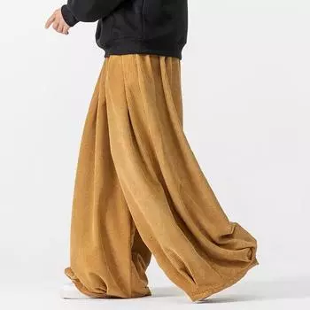 2025 Весна Осень Мужские Вельветовые Широкие Брюки Мужские Китайские Стили Свободные Теплые Повседневные Брюки Хип-Хоп Мужские Уличные Брюки 5XL темно-синий