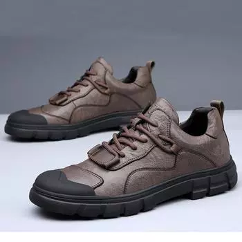 2025 Весна Осень Натуральная Кожа Мужская Повседневная Обувь Коровья Кожа Плоский Бренд Мужская Обувь Нескользящая Черная Коричневый 39 коричневый