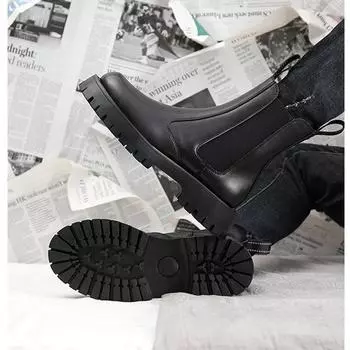 2025 Весна Осень Обувь Мужские Ботинки Челси Плоские Нескользящие Ботинки Из Натуральной Кожи Ботильоны Мужская Обувь Из Коровьей Кожи Чистый Черный 39 чёрный