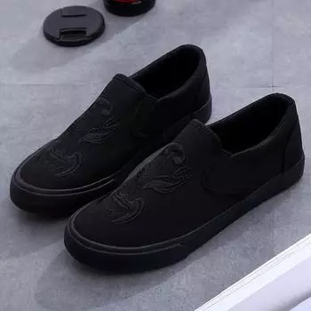 2025 Весна Осень Обувь Мужские Лоферы Плоская Ткань Мужская Повседневная Обувь Классный Уличный Стиль Слипоны Чистый Черный Обувь 39 чёрный