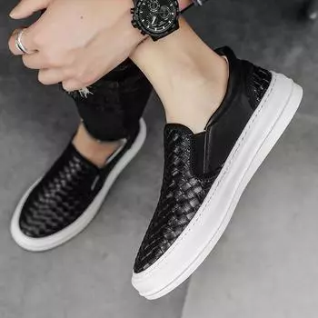 2025 Весна Осень Обувь Мужские Лоферы Плоские Натуральная Кожа Мужская Повседневная Обувь Крутая Уличная Стильная Мужская Обувь Слипоны Черный 39 чёрный