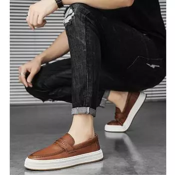 2025 Весна Осень Обувь Мужские Лоферы Плоские Натуральная Кожа Мужская Повседневная Обувь Крутая Уличная Стильная Мужская Обувь Слипоны Черный 39 чёрный