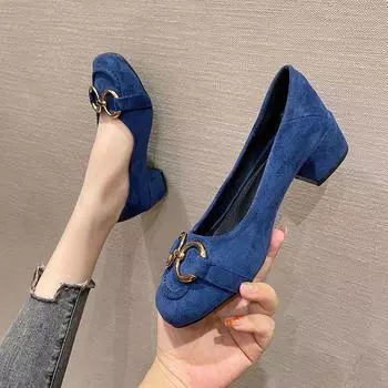 2025 Весна Осень Обувь Женские Каблуки Модный Бренд Элегантные Дамские Средний Каблук 4 см Черный Синий Плюс Размер 42 35 чёрный