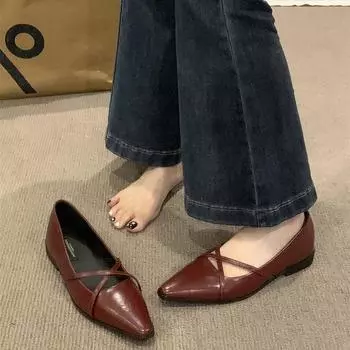 2025 Весна Осень Женские Туфли Мэри Джейн Уличный Стиль Мягкая Подошва Плоские Туфли Лаконичные Слипоны Офисные Леди 35