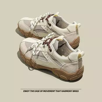 2025 Весна Ретро Немецкий Дизайн Кожа Женские Дышащие Сетчатые Повседневные Кроссовки 36 красный/серебряный