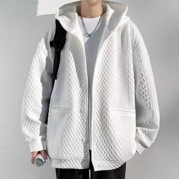 2025 Весна свободные толстовки с капюшоном Мужская мода с капюшоном пальто однотонные повседневные однобортные куртки мужской кардиган с капюшоном больших размеров M чёрный