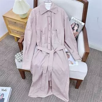 2025 Весна Узкое Маленькое Платье Женское Смешанная Сухая Текстура Дизайн Карманная Рубашка S