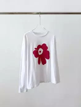 2025 Весна Высококачественная Свободная Женская Футболка с Длинным Рукавом и Круглым Вырезом с Цветочным Принтом