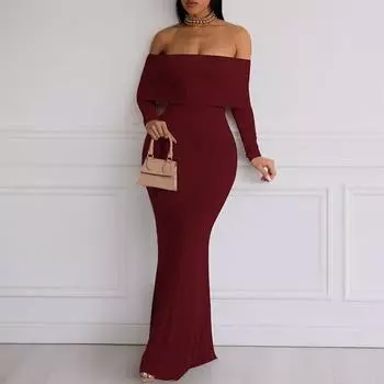 2025 Весна Женская Мода Однотонное Сексуальное Платье На Плечо Платье S розовый