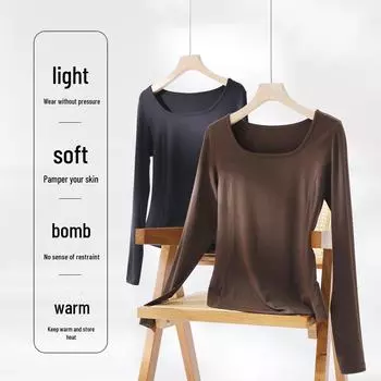 2025 Весна Женская Тонкая Теплая Бархатная Термо Рубашка С Длинным Рукавом Трикотажная База XL