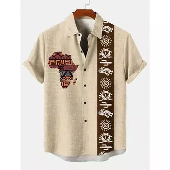 2025 Винтаж Африканский Стиль Мужские Ретро Этнические Племенные Рубашки С Коротким Рукавом Топы Модные Повседневные Уличные Мужские Рубашки Для Отдыха S