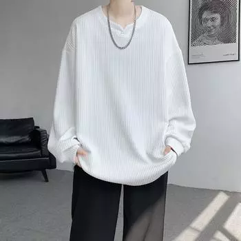 2025 Высококачественная Текстурная Футболка Мужская Весна Осень Мужские Повседневные Футболки Мужские Топы Футболки Классическая Одежда Мужские Футболки 4XL темно-коричневого