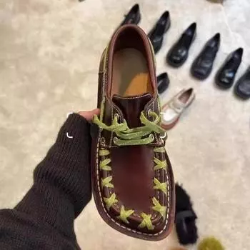 2025 Высококачественная женская обувь на шнуровке, женская обувь на плоской подошве, модная повседневная обувь на плоской подошве с квадратным носком, новые туфли на плоской подошве в тон 35 чёрный