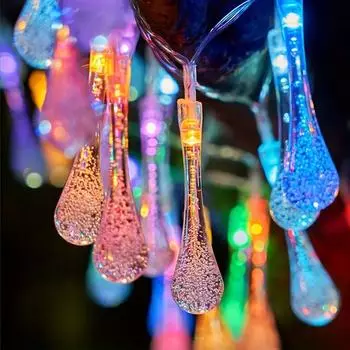 2025 Water drop Decoration Lights Christmas String Lights LED Holiday Fairy Lights Party Indoor Decor Night Lamp navidad 905 1.5m 10balls USB теплый белый