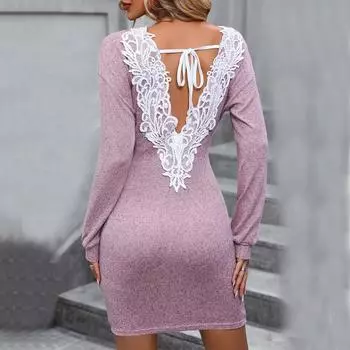 2025 весеннее сексуальное облегающее платье с глубоким V-образным вырезом, женское, с длинным рукавом, ажурное кружевное платье, повседневное, с запахом на бедрах, мини-платья для вечеринок S