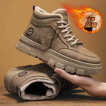 2025 весенние бархатные утолщенные теплые хлопковые туфли для активного отдыха мужские туфли средней высоты ботинки Martin модные туфли для инструментов обувь для доски 39