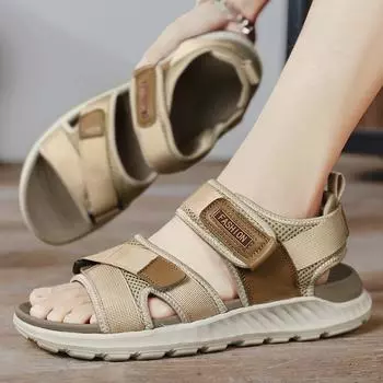 2025 весенние сандалии новые большие размеры мужская пляжная обувь модные мужские мягкие подошвы сумка голова дышащая обувь Обувь 39 чёрный