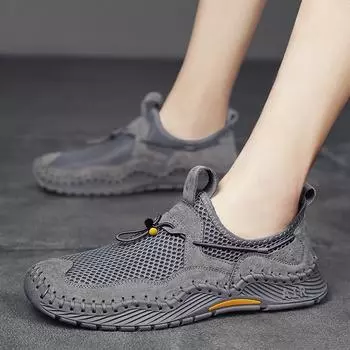 2025 весенние сандалии новые большие размеры мужская пляжная обувь модные мужские мягкие подошвы сумка голова дышащая обувь Обувь 38 серый