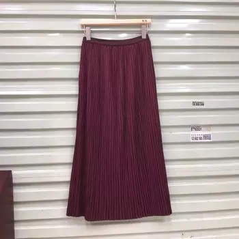 2025 весенний элегантный темперамент, тонкая, не вертикальная бедра, стильная плиссированная маленькая А-образная однотонная плиссированная юбка, юбка One size темно-красного
