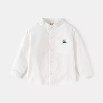 2025 весенняя детская одежда для мальчиков, новая хлопковая рубашка с воротником-стойкой, белая рубашка с длинными рукавами, топ 90cm