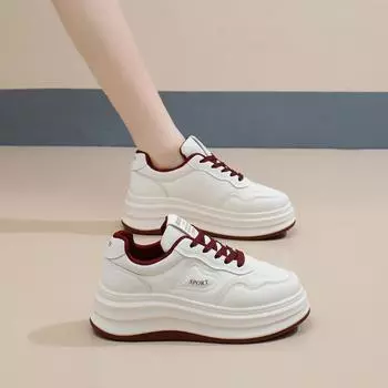 2025 весна белые туфли новая корейская версия ins женские студенческие туфли для увеличения роста на платформе спортивные туфли для скейтбординга повседневная обувь женская HB807 35 бежевый
