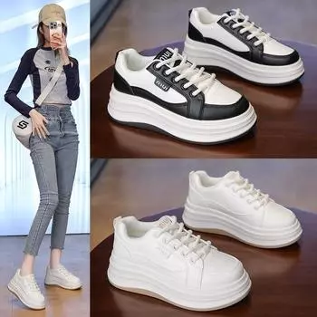 2025 весна белые туфли новая корейская версия ins женские студенческие туфли для увеличения роста на платформе спортивные туфли для доски повседневная обувь женская HB805 35