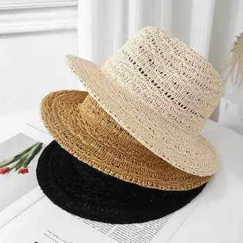 2025 весна и лето хит продаж, полая шляпа джазового образца, полые большие поля, панама, пляжная шляпа от солнца M56-58cm чёрный