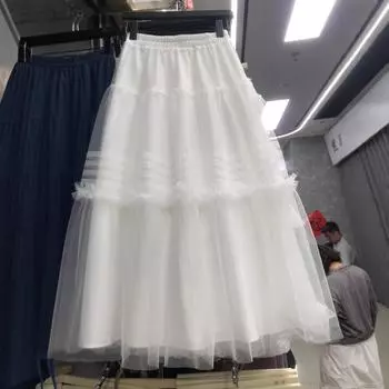 2025 весна и лето легкий ветерок и тонкая литературная юбка средней и длинной длины маленькая свежая плиссированная юбка one size fits all белый
