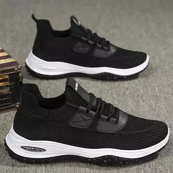 2025 весна и лето мужская обувь новые сетчатые мужские туфли легкие плетеные туфли dad fly дышащие спортивные повседневные сетчатые туфли на толстой подошве 39 чёрный