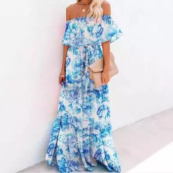 2025 весна и лето новая женская одежда Дуньхуан облегающее платье с принтом в виде одного слова на плече маятник платье S розовый