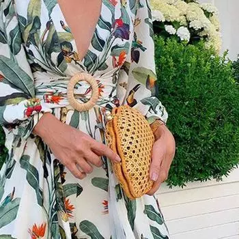 2025 весна и лето новая женская одежда сексуальное модное платье с глубоким V-образным вырезом, одно слово, разрез на плече, принт, длинное платье S