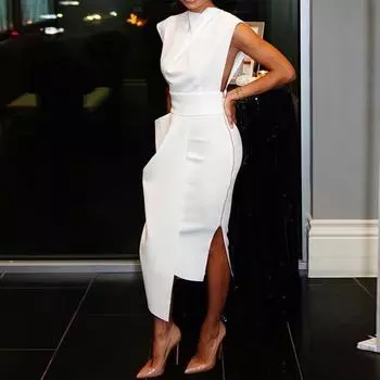 2025 весна и лето новая женская одежда однотонное без рукавов тонкое нерегулярное платье юбка женская S белый