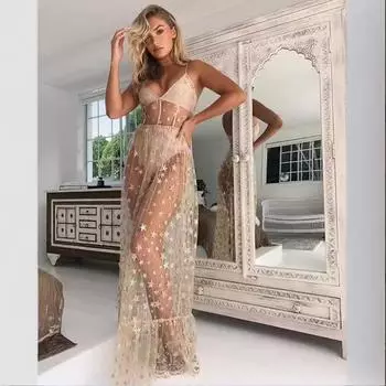 2025 весна и лето новая женская одежда новое платье с подтяжками и V-образным вырезом пляжная юбка S абрикосовый