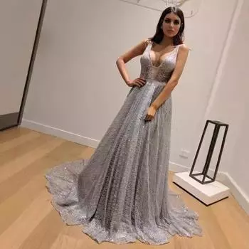 2025 весна и лето новая женская одежда новое платье без рукавов с V-образным вырезом длинное платье S серебряный