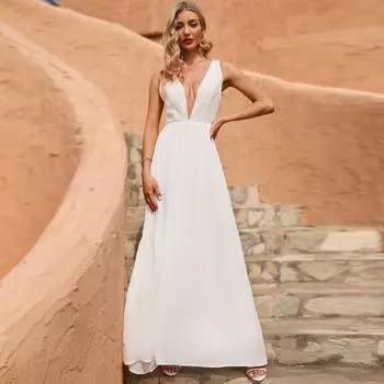 2025 весна и лето новая женская одежда новое платье с V-образным вырезом без рукавов однотонное длинное платье S белый