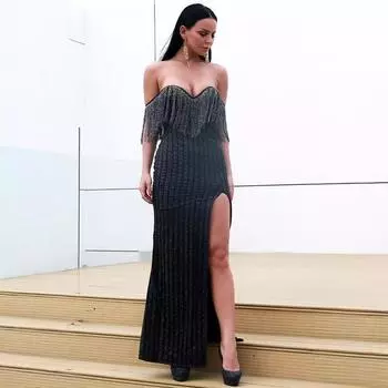 2025 весна и лето новая женская одежда сексуальный топ без рукавов платье разрез юбка S чёрный