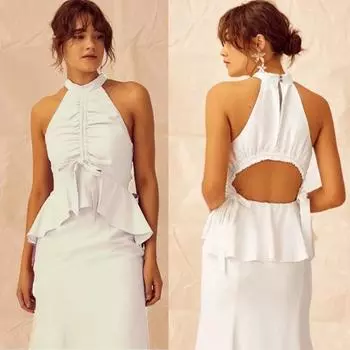 2025 весна и лето новая женская одежда новое платье без рукавов с воротником-стойкой облегающее платье с запахом на бедрах S белый
