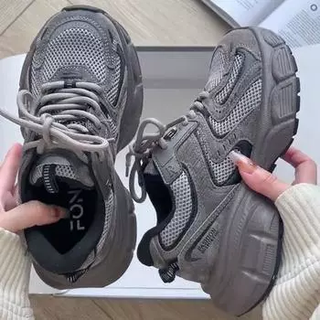 2025 весна и лето новинка ретро-платформа папины туфли женские студенческие универсальные легкие кроссовки повседневная спортивная обувь 35 серый