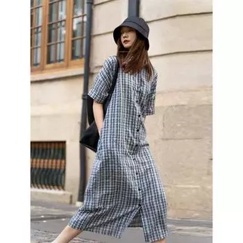 2025 весна и лето новое платье в клетку в соленую сладкую женскую повседневную тонкую рубашку юбка длинная юбка M