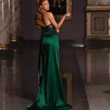 2025 весна и лето новое женское платье с глубоким вырезом и разрезами по краям длинное платье, моющее пол и демонстрирующее тонкое платье с пайетками S красный