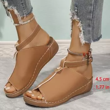 2025 весна и лето новые европейские и американские повседневные босоножки больших размеров с толстой подошвой и пряжкой в виде рыбы, босоножки с открытым носком на плоской подошве 36