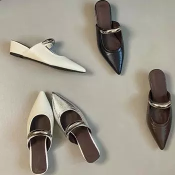 2025 весна и лето новые однопедальные туфли на каблуке с уклоном детские туфли в стиле ретро удобные заостренные металлические пряжки сумка перетягивание через голову 35 чёрный