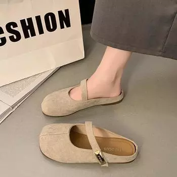 2025 весна и лето новые тапочки-мешки женские верхняя одежда в стиле феи с юбкой одна педаль квадратная голова muller одиночные туфли 35