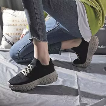2025 весна и лето новые туфли для папы туфли на платформе летающие тканые дышащие танковые шины спортивные туфли на высоком каблуке одинарные туфли женские 36 чёрный