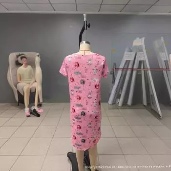 2025 весна и лето новый temu популярная домашняя ночная рубашка платье с круглым вырезом повседневная женская одежда с принтом S