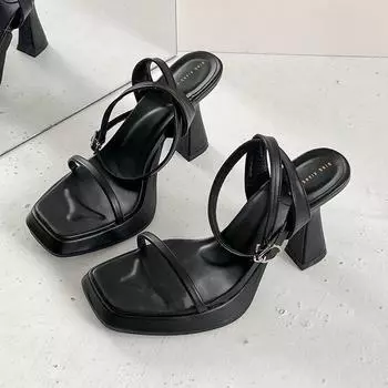 2025 весна и лето толстый каблук с высоким каблуком дизайн ниша розовый сексуальный водонепроницаемый стол квадратный носок сандалии женские 35