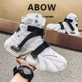 2025 весна и осень мужская обувь на платформе тренд универсальная повседневная обувь с высоким берцем нескользящая обувь для папы износостойкая спортивная обувь для инструментов 39 белый