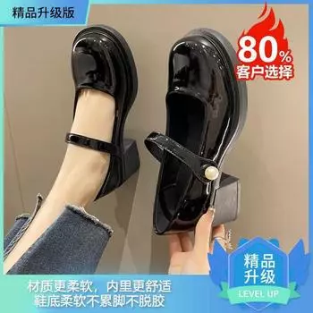 2025 весна и осень новая французская ретро Мэри Джейн одинарные туфли жемчужная круглая головка средний высокий толстый каблук маленькие кожаные туфли женские 35