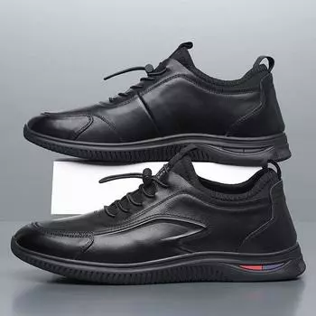 2025 весна и осень новые дышащие мягкие подошвы легкие универсальные туфли модные спортивные и повседневные кожаные туфли мужские одинарные туфли 9198 38 чёрный