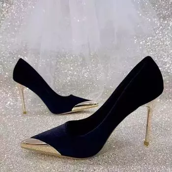 2025 весна и осень новые европейские и американские банкетные модные легкие роскошные туфли на высоком каблуке женские тонкие каблуки с металлическим заостренным носком из замши супер высокие одинарные туфли 35